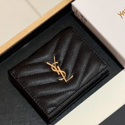 Saint Laurent YSL Monogram Caviar Leather Wallet