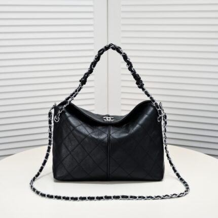 Chanel Vintage Black and Silver Underarm Tote Shoulder Bag Handbag