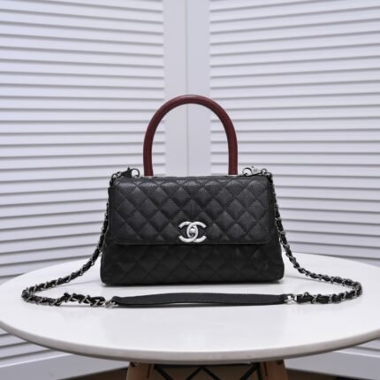 Chanel Stripe Silver Buckle Medium Shoulder Bag Handbag